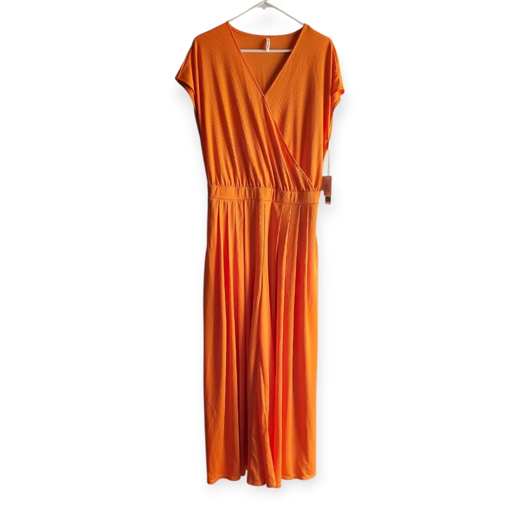 HALARA Vibrant Orange V-Neck Wide Leg Jumpsuit